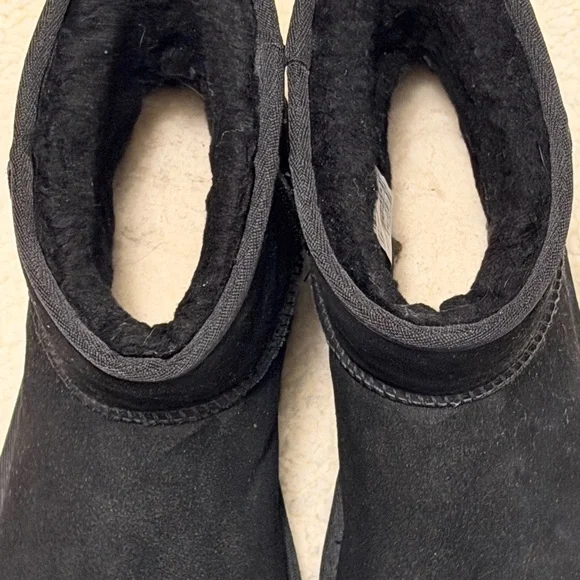 UGG Black Suede Shearling Platform Ankle Boots - Picture 2 of 6